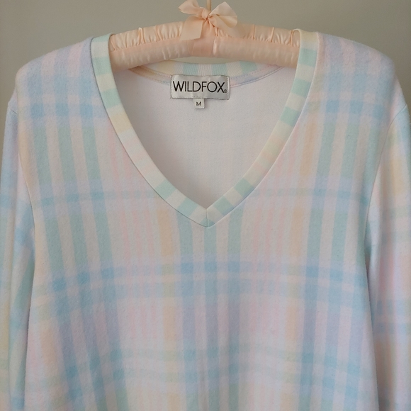 Wildfox Baggy Beach Jumper Plaid V-neck Sweater Top Size Medium Pastel - Picture 7 of 15